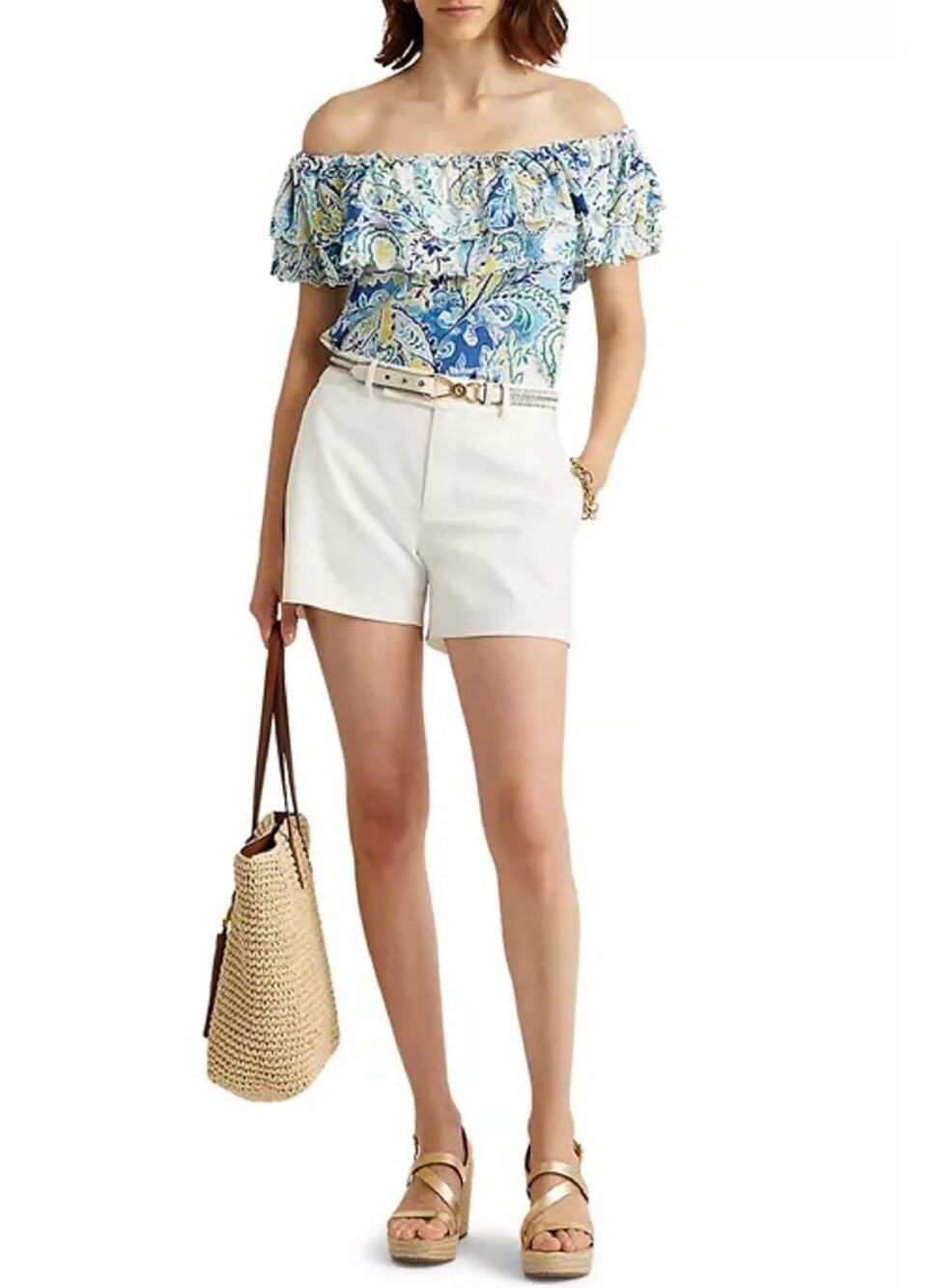Lauren Ralph Lauren Paisley Print Ruffle Off Shoulder Top Siz S Small Multicolor